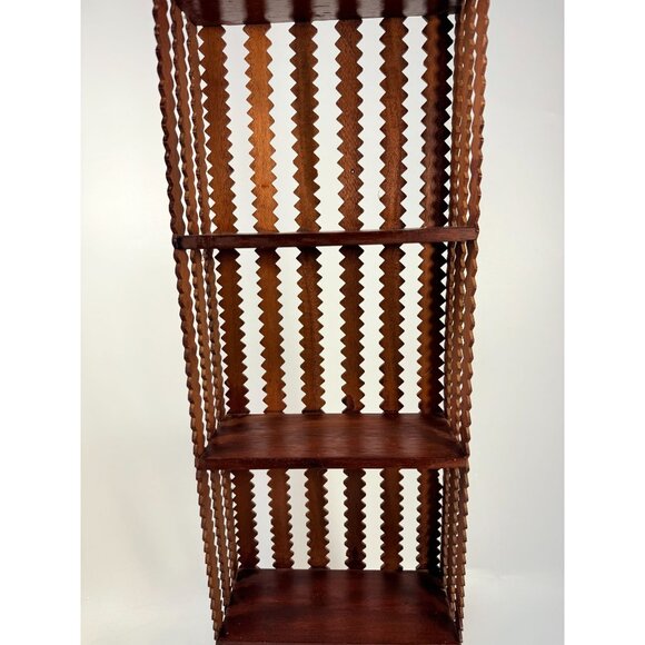 Wood Wall Shelf Eterage Unique Folk Art Shelf Ric Rac Design Hand Carved Walnut - Picture 5 of 12